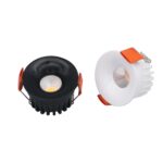 Spot encastrable LED rond mini, blanc et noir, dissipateur à ailettes, ressorts de fixation, COB