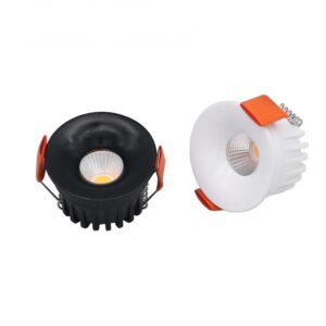 Spot encastrable LED rond mini, blanc et noir, dissipateur à ailettes, ressorts de fixation, COB