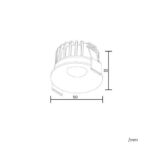 Spot encastrable LED rond 50 mm, cadre blanc et dissipateur aluminium, hauteur 33 mm