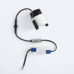 Spot encastrable LED blanc cylindre, dissipateur noir, clips de fixation et driver externe avec connecteurs