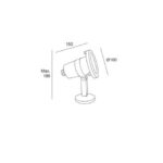 Spot sur support orientable tête ronde Ø100 mm hauteur max 186 mm longueur 150 mm