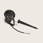 Spot extérieur GU10 noir en aluminium avec piquet de terre et platine de fixation, câbles apparents