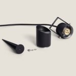 Spot extérieur GU10 noir aluminium mat sur piquet, corps cylindrique orientable, douille GU10 visible