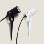 Spots extérieurs GU10 noir et blanc sur piquets, boîtier cylindrique en métal