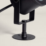 Spot extérieur LED noir, boîtier cylindrique métal, orientable sur support platine ronde de fixation