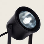 Spot extérieur LED noir cylindrique avec lentille texturée et support articulé sur piquet