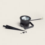 Spot extérieur LED 13W noir en métal, corps cylindrique orientable avec piquet de fixation et câbles apparents