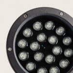 Spot extérieur LED rond noir, multiple LED en cercle, fixation par vis