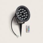 Spot extérieur LED noir rond sur piquet orientable avec télécommande multicolore