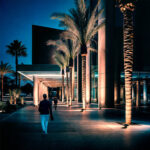 Spot extérieur LED encastré au sol noir, faisceau chaud orientable pour éclairage d'accentuation de palmiers et façades