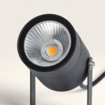 Spot extérieur LED noir cylindrique sur piquet avec réflecteur conique