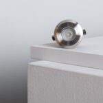 Spot encastrable au sol rond finition acier brossé avec module LED apparent