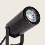 Spot extérieur LED noir cylindrique orientable, support articulé, ampoule GU10 visible