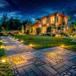 Spot encastrable rond inox au sol éclairant chemin de jardin