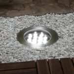 Spot LED encastrable au sol, corps rond en inox, éclairage blanc froid