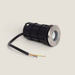 Spot encastrable au sol LED noir corps avec disque inox brossé et câble électrique apparent