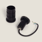 Spot LED encastrable noir pour sol, corps cylindrique avec boîtier et câble électrique à trois fils
