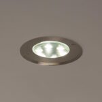 Spot encastrable au sol rond inox brossé 3 LEDs lumière blanche
