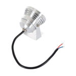 Spot LED argenté en aluminium, forme cylindrique, avec support de fixation et câble 12V à deux conducteurs