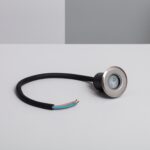 Spot encastrable au sol mini rond, bague inox brossé, LED centrale, câble noir avec fils dénudés