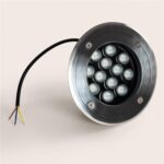 Spot encastrable en inox brossé rond, 12 LEDs visibles, câblage apparent pour encastrement au sol