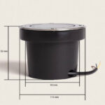 Spot encastrable extérieur rond, bague inox brossé, verre central, corps noir et câble de connexion