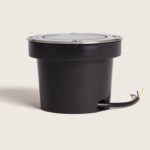Spot encastrable LED rond inox brossé, corps noir cylindrique avec câble d'alimentation
