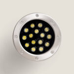 Spot LED encastrable rond, 12 LEDs visibles, anneau inox brossé, face intérieure noire