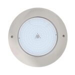 Spot LED piscine rond inox à fixation en saillie, diffuseur blanc avec matrice de LED