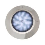 Spot LED piscine inox rond en saillie, anneau poli, éclairage blanc submersible