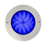 Spot LED piscine rond inox en saillie éclairage bleu à motif tourbillon
