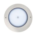 Spot LED piscine rond inox, diffuseur blanc perforé à LED, montage en saillie