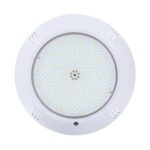 Spot LED piscine rond blanc en saillie, matrice LED compacte, bordure plastique blanche, étanche