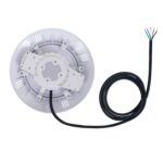 Spot LED piscine rond blanc en plastique avec câble noir et 5 fils colorés, fixation saillie