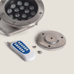 Spot LED submersible en inox, lentilles multiples, fixation au sol avec télécommande incluse