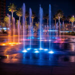 Spot LED encastré RGB rond au sol illuminant jets d'eau