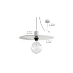 Suspension blanche à abat-jour disque en métal, douille noire et ampoule globe visible