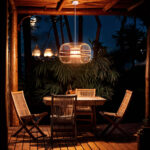 Suspension en bambou tressé ovale, finition naturelle, éclairage d'extérieur suspendu au plafond