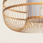 Suspension bambou cage ronde naturelle avec diffuseur cylindrique, luminaire suspendu