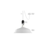 Suspension en aluminium blanc, abat-jour conique industriel, fixation par câble apparent