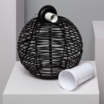 Suspension tressée noire sphérique à douille apparente pour éclairage extérieur