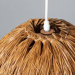 Suspension en paille tressée brun, abat-jour dôme à franges, câble blanc pour fixation plafond extérieur