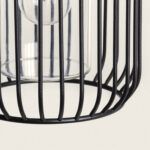 Suspension cage en métal noir avec diffuseur en verre transparent, forme cylindrique
