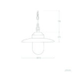 Suspension extérieure aluminium, abat-jour disque large et diffuseur cylindrique, suspension par chaîne