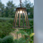 Suspension extérieure en métal ajouré bronze, forme conique, finition vieillie, pour balcon ou terrasse