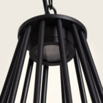 Suspension extérieure noire en aluminium, cage cylindrique à barres verticales avec diffuseur LED intégré