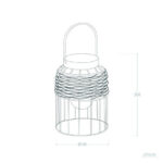 Suspension solaire extérieure à abat-jour tressé et armature métallique cylindrique, poignée de transport, ampoule LED visible