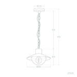 Suspension extérieure en métal avec abat-jour large et globe de verre, chaîne torsadée et fixation plafond