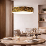 Suspension LED ronde à abat-jour ardoisé marron doré, finition texturée, installation suspendue