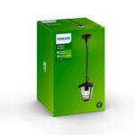 Suspension extérieure Philips noire en métal et verre avec chaîne, abat-jour cylindrique